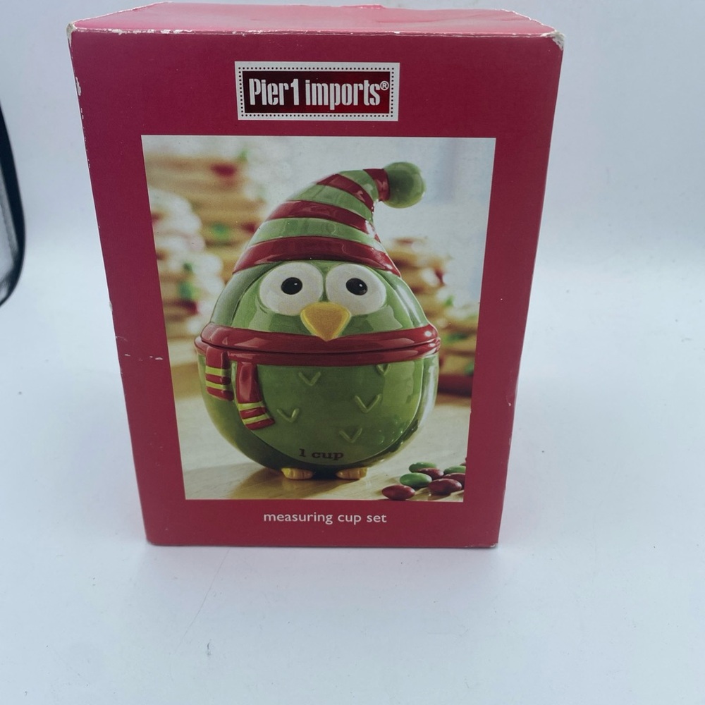 Pier 1 Imports Holiday Owl Nesting Measuring Cup set Handpainted New Open Box